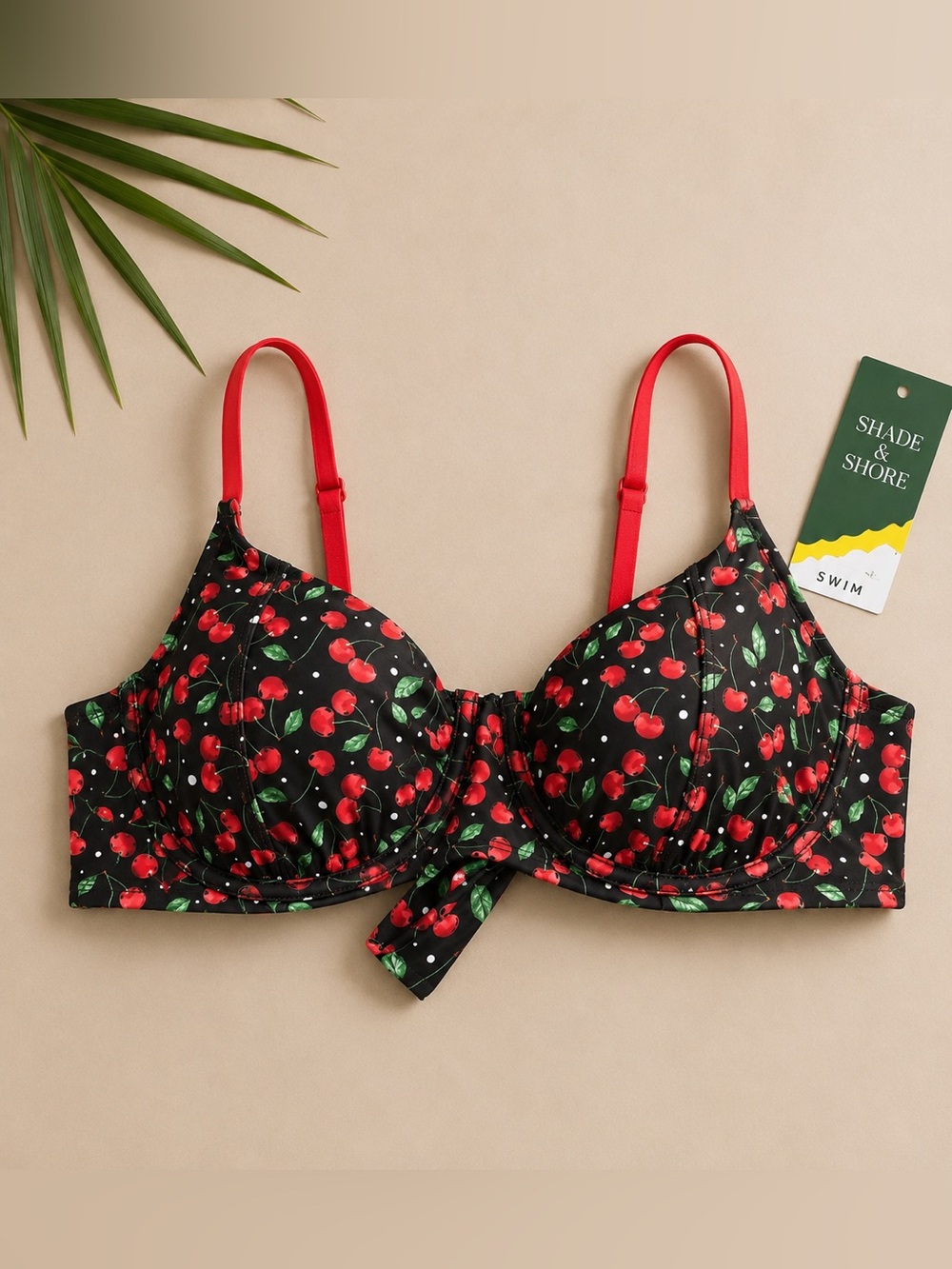 wild fable Black Cherry Print Underwire Bikini Top with Red Straps